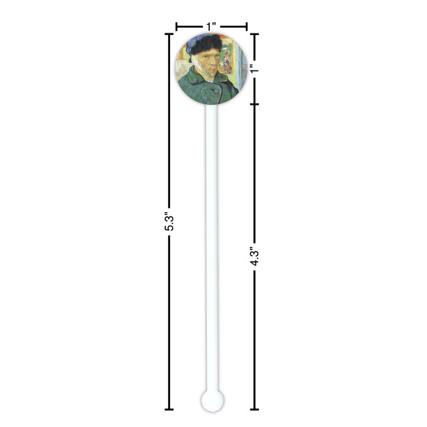 Van Gogh's Self Portrait with Bandaged Ear White Plastic 5.5" Stir Stick - Round - Dimensions