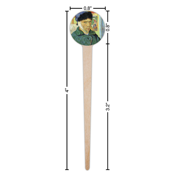 Van Gogh's Self Portrait with Bandaged Ear Wooden 4" Food Pick - Round - Dimensions