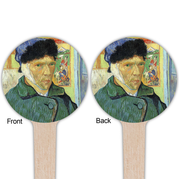 Van Gogh's Self Portrait with Bandaged Ear Wooden 4" Food Pick - Round - Double Sided - Front & Back