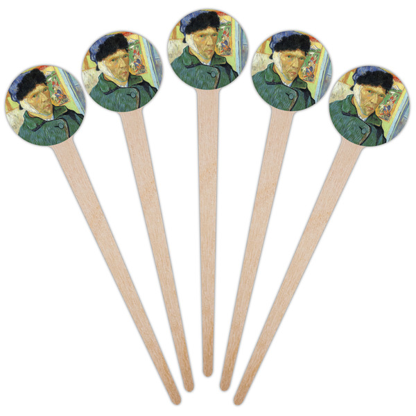 Van Gogh's Self Portrait with Bandaged Ear Wooden 4" Food Pick - Round - Fan View