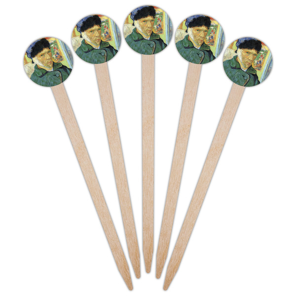 Van Gogh's Self Portrait with Bandaged Ear Wooden 6" Food Pick - Round - Fan View