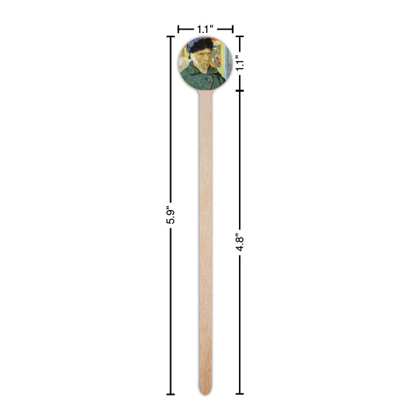 Van Gogh's Self Portrait with Bandaged Ear Wooden 6" Stir Stick - Round - Dimensions