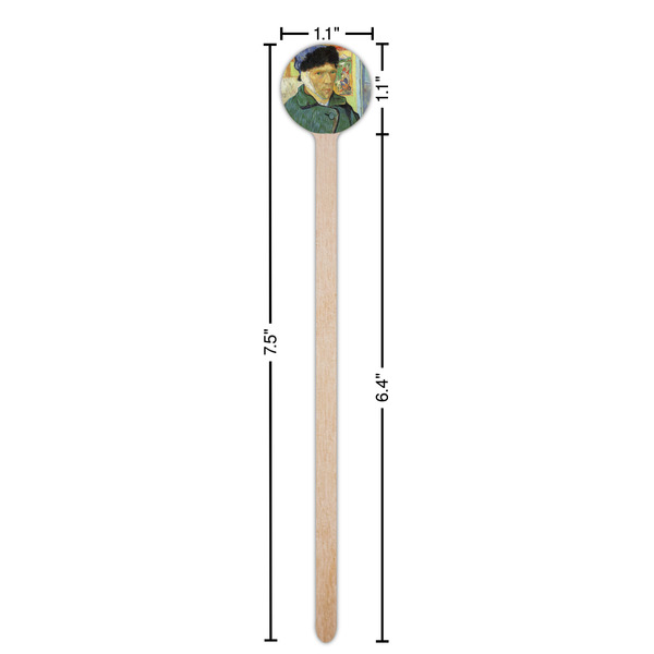 Van Gogh's Self Portrait with Bandaged Ear Wooden 7.5" Stir Stick - Round - Dimensions