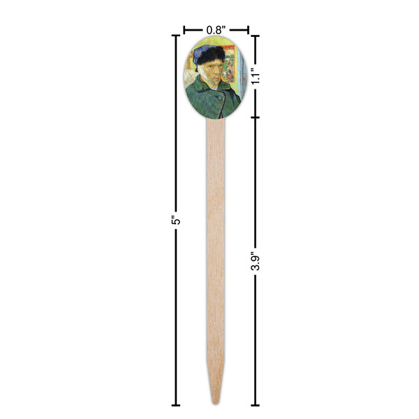 Van Gogh's Self Portrait with Bandaged Ear Wooden Food Pick - Oval - Dimensions