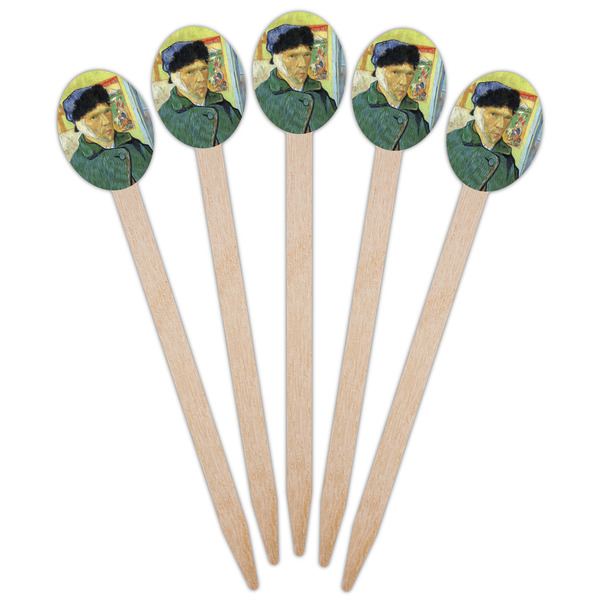Van Gogh's Self Portrait with Bandaged Ear Wooden Food Pick - Oval - Fan View