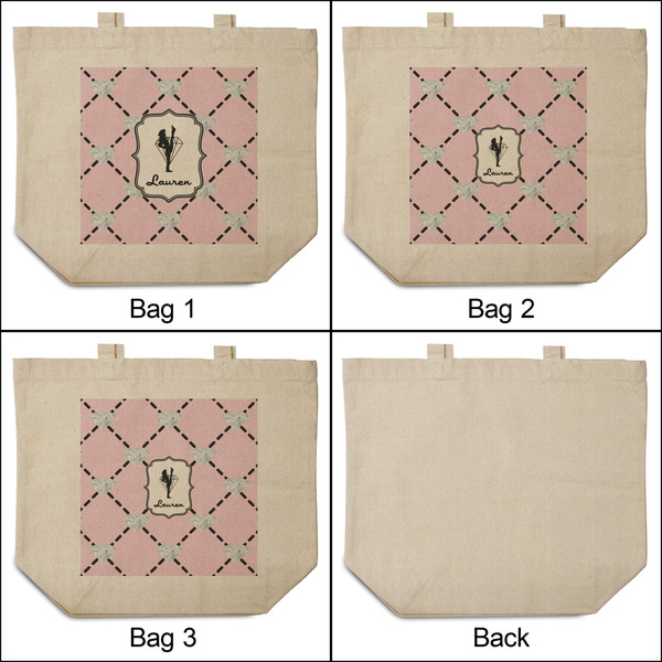 Diamond Dancers 3 Reusable Cotton Grocery Bags - Front & Back View