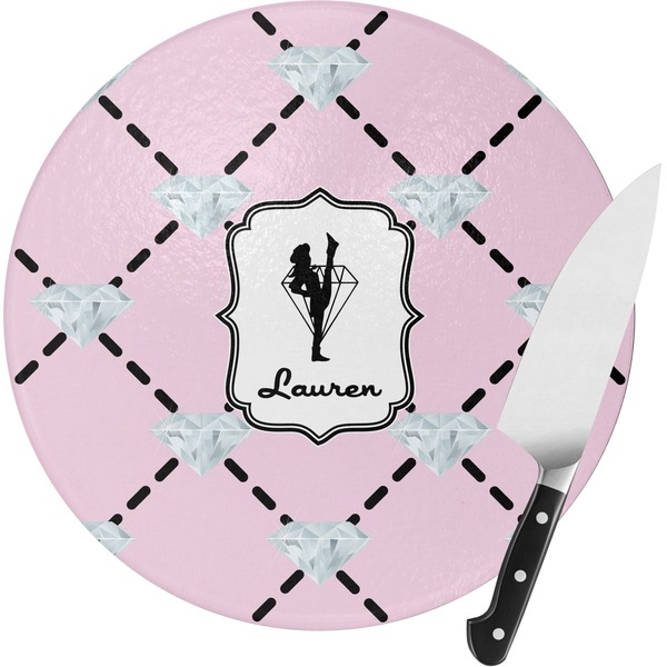 Custom Diamond Dancers Round Glass Cutting Board - Small (Personalized)