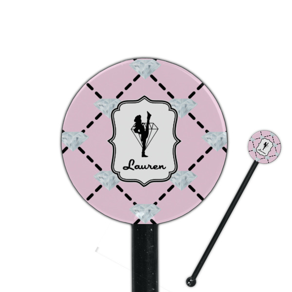 Custom Diamond Dancers 5.5" Round Plastic Stir Sticks - Black - Single Sided (Personalized)