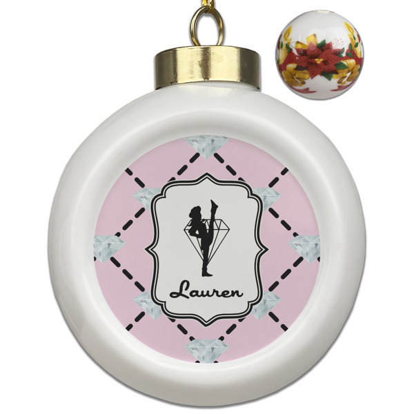 Custom Diamond Dancers Ceramic Ball Ornaments - Poinsettia Garland (Personalized)