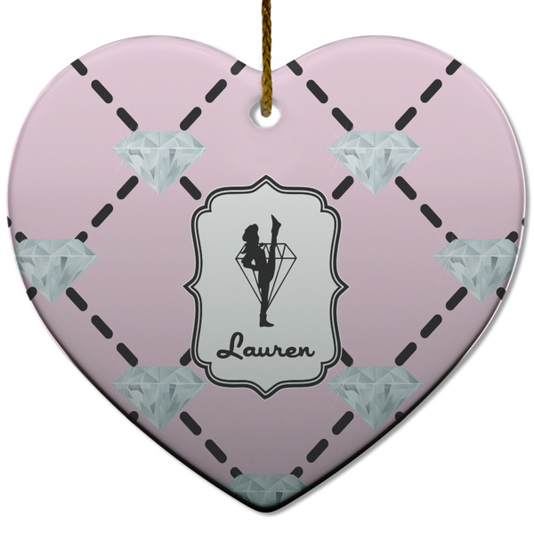 Custom Diamond Dancers Heart Ceramic Ornament w/ Name or Text