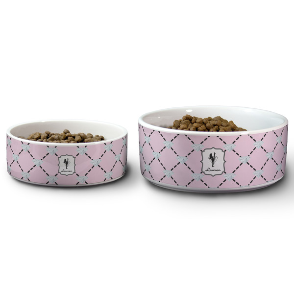 Diamond Dancers Ceramic Dog Bowls - Size Comparison