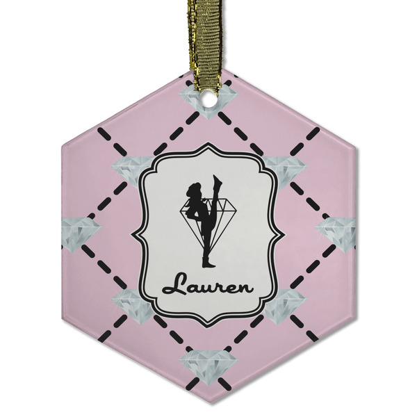 Custom Diamond Dancers Flat Glass Ornament - Hexagon w/ Name or Text