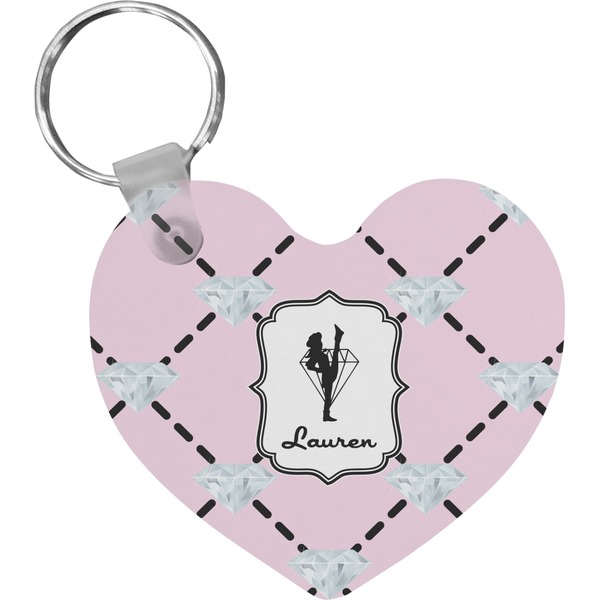 Custom Diamond Dancers Heart Plastic Keychain w/ Name or Text