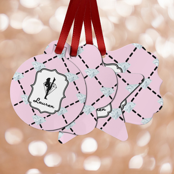 Custom Diamond Dancers Metal Ornaments - Double Sided w/ Name or Text