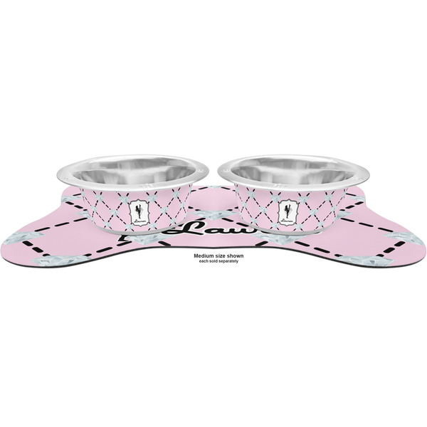 Diamond Dancers Metal Pet Bowls - On Dog Bone Shaped Mat