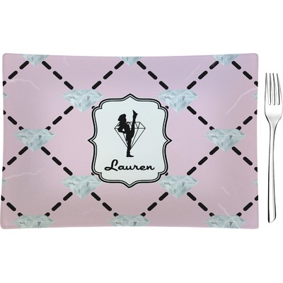 Diamond Dancers Rectangular Glass Appetizer / Dessert Plate - Single or Set (Personalized)