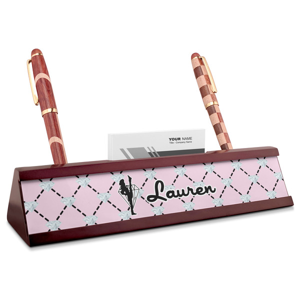 Custom Diamond Dancers Red Mahogany Nameplate with Business Card Holder (Personalized)