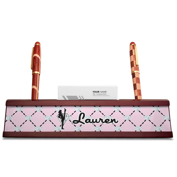 Diamond Dancers Red Mahogany Nameplates with Business Card Holder - Straight