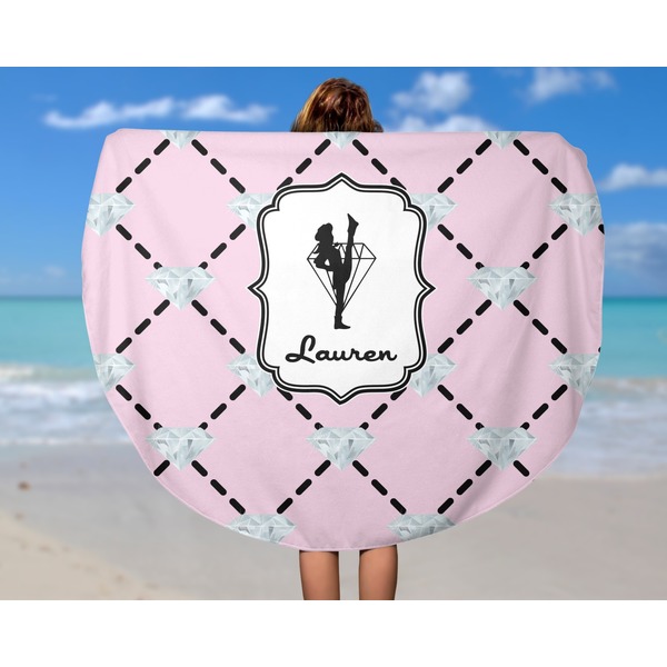 Diamond Dancers Round Beach Towel - In Use
