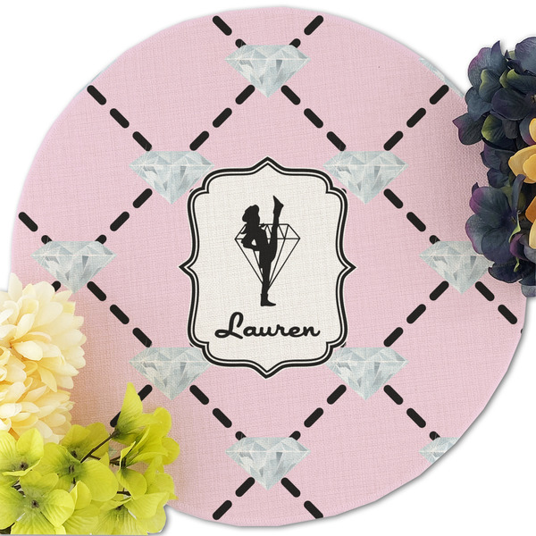 Diamond Dancers Round Linen Placemats - Front (w flowers)