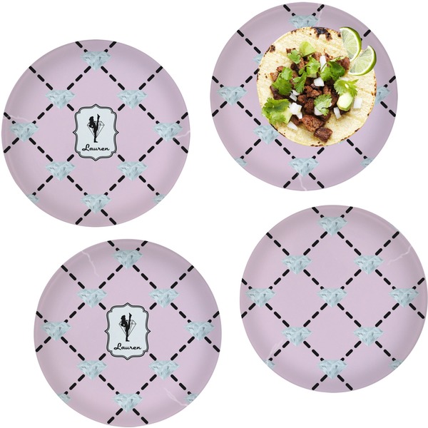 Custom Diamond Dancers Set of 4 Glass Lunch / Dinner Plate 10" (Personalized)