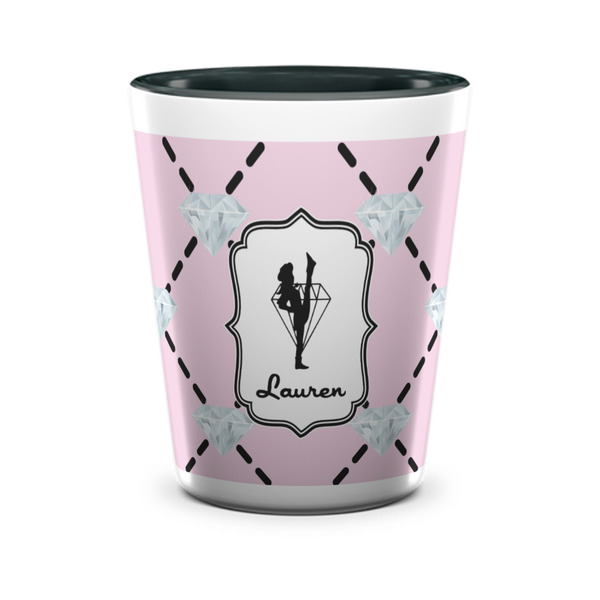 Custom Diamond Dancers Ceramic Shot Glass - 1.5 oz - Two Tone - Set of 4 (Personalized)