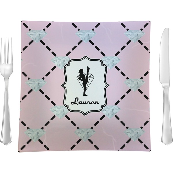 Custom Diamond Dancers 9.5" Glass Square Lunch / Dinner Plate- Single or Set of 4 (Personalized)