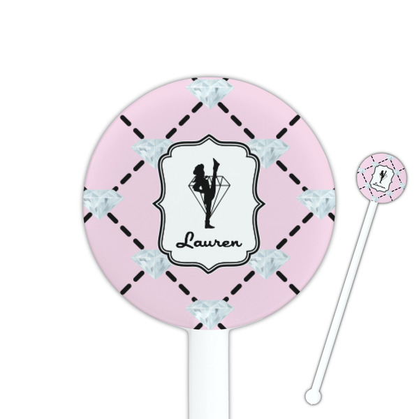 Custom Diamond Dancers 5.5" Round Plastic Stir Sticks - White - Single Sided (Personalized)