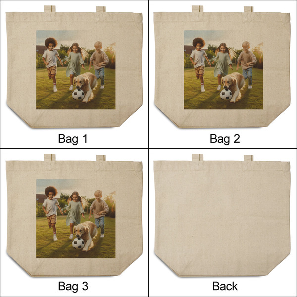 Photo 3 Reusable Cotton Grocery Bags - Front & Back View