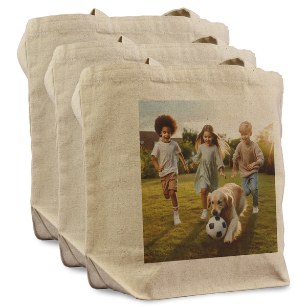 Custom Photo Reusable Cotton Grocery Bags - Set of 3