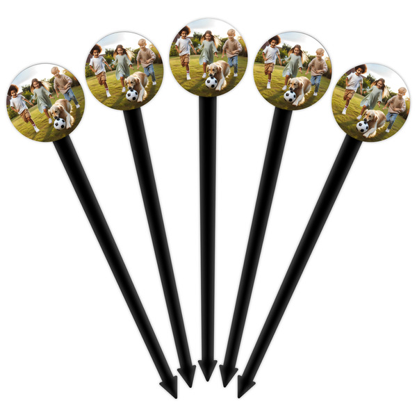 Photo Black Plastic 6" Food Pick - Round - Fan View