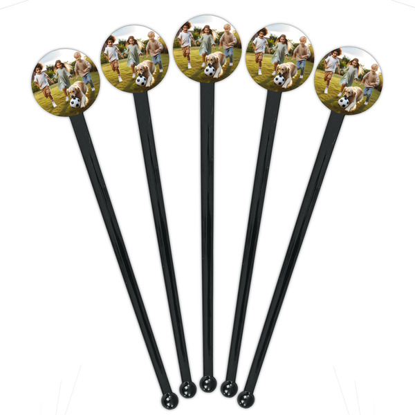 Photo Black Plastic 7" Stir Stick - Round - Fan View