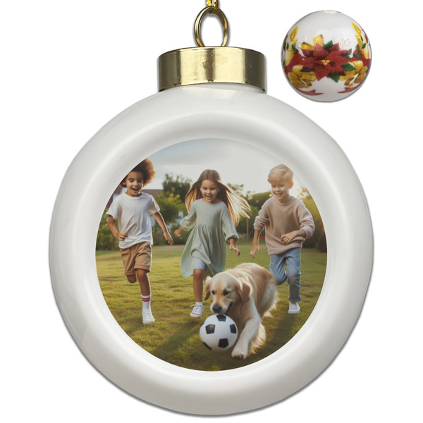 Custom Photo Ceramic Ball Ornaments - Poinsettia Garland