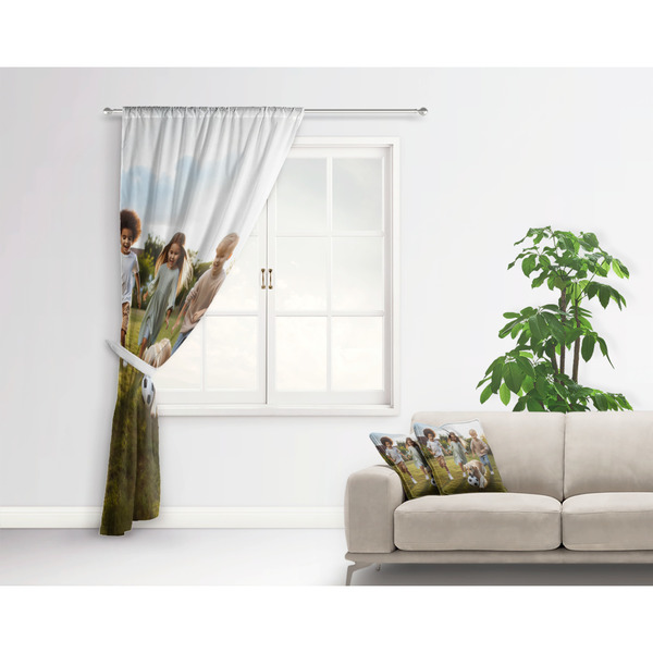 Photo Curtain With Window and Rod - in Room Matching Pillow