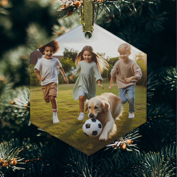 Photo Frosted Glass Ornament - Hexagon (Lifestyle)