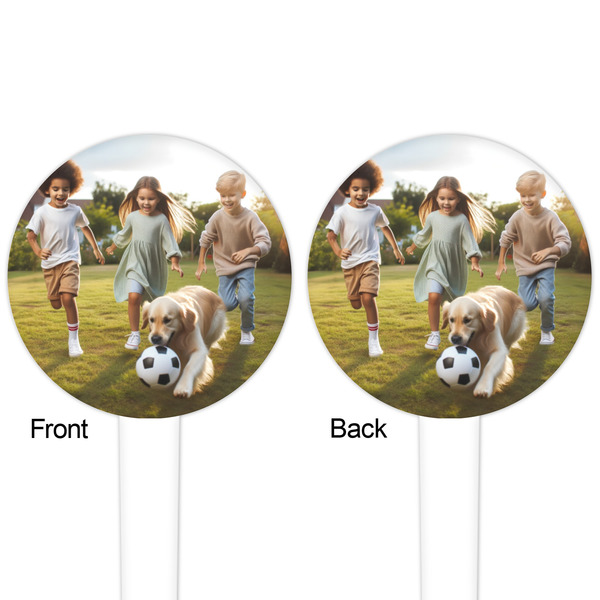 Photo White Plastic 4" Food Pick - Round - Double Sided - Front & Back