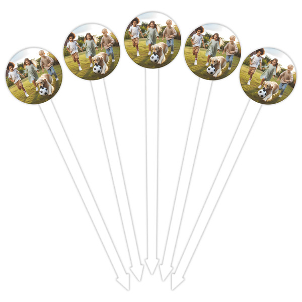 Photo White Plastic 6" Food Pick - Round - Fan View