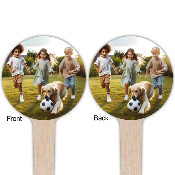 Photo Wooden 4" Food Pick - Round - Double Sided - Front & Back
