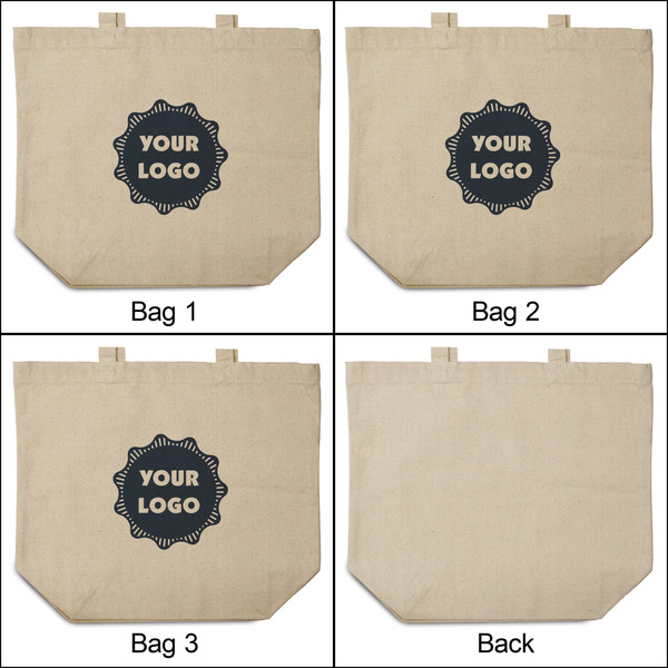 Logo 3 Reusable Cotton Grocery Bags - Front & Back View