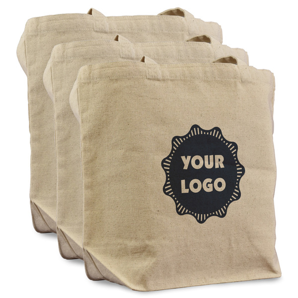 Custom Logo Reusable Cotton Grocery Bags - Set of 3