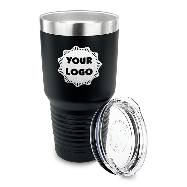 Logo 30 oz Stainless Steel Ringneck Tumblers - Black - LID OFF