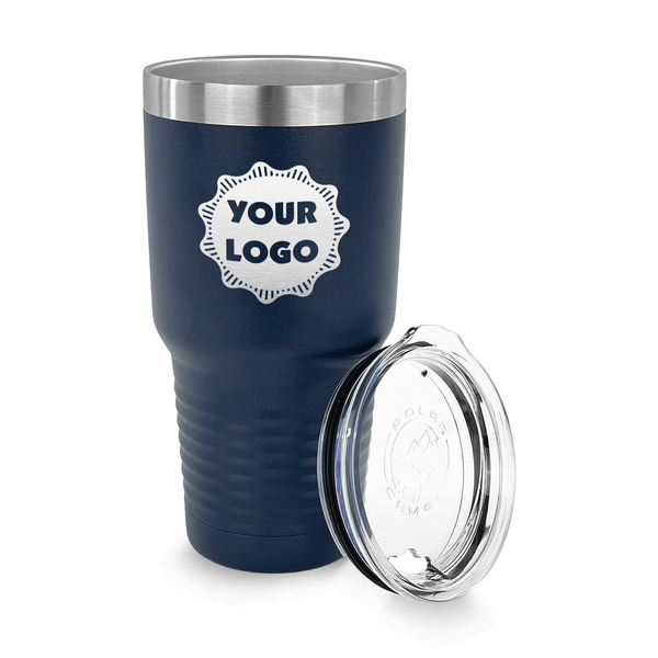 Logo 30 oz Stainless Steel Ringneck Tumblers - Navy - LID OFF