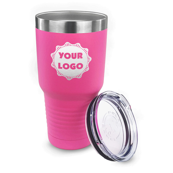 Logo 30 oz Stainless Steel Ringneck Tumblers - Pink - LID OFF