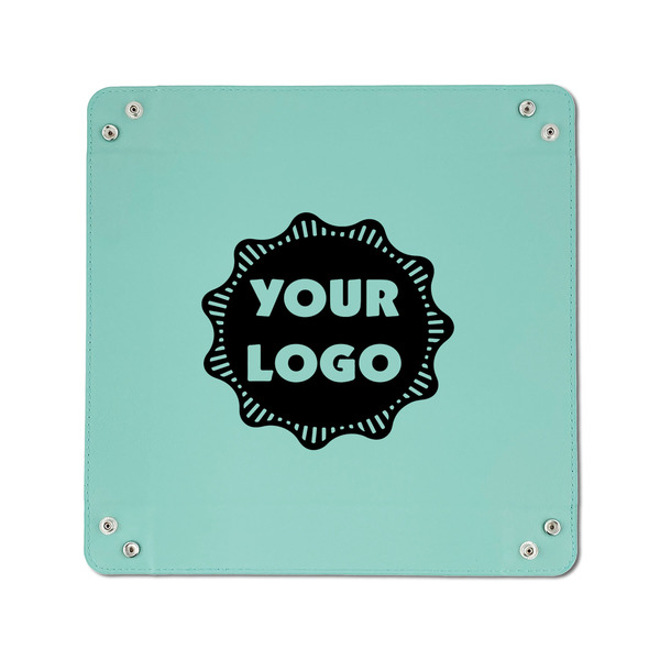 Logo 6" x 6" Teal Leatherette Snap Up Tray - APPROVAL