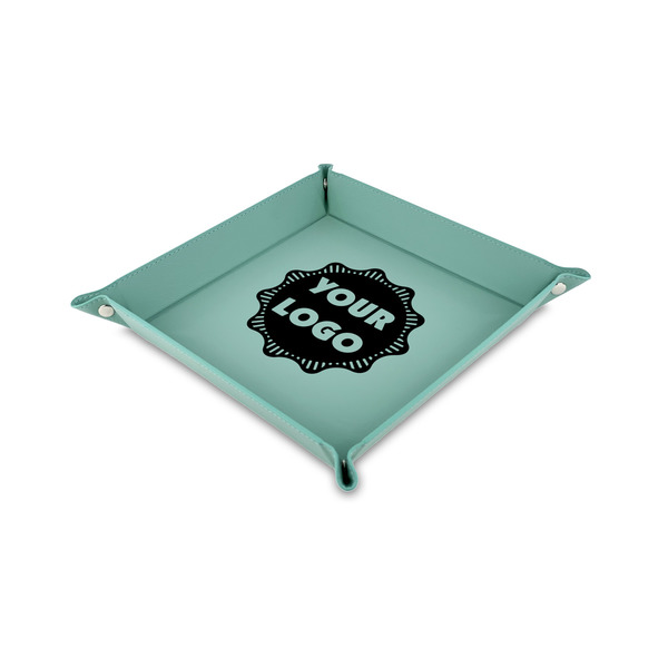 Custom Logo Faux Leather Dice Tray - 6" x 6" - Teal