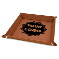 Logo Faux Leather Valet Tray - 9" x 9" - Rawhide