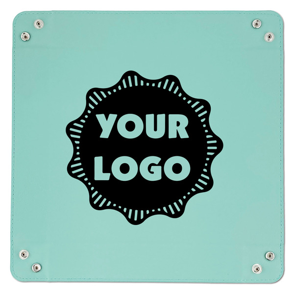 Logo 9" x 9" Teal Leatherette Snap Up Tray - APPROVAL