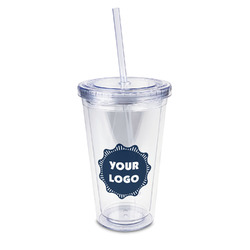 Logo 16 oz Double Wall Acrylic Tumbler with Lid & Straw - Full Print