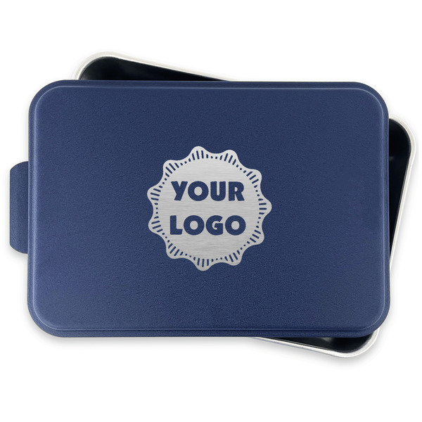Logo Aluminum Baking Pan - Navy Lid - FRONT w/lid off