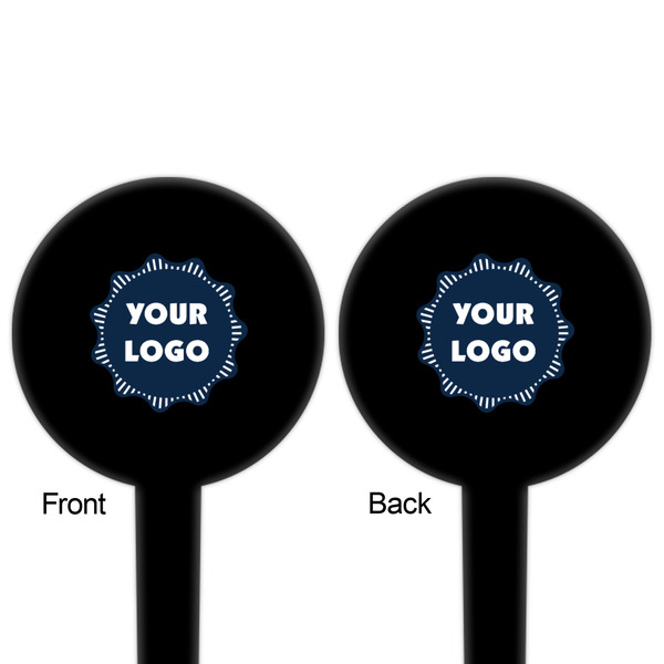 Logo Black Plastic 4" Food Pick - Round - Double Sided - Front & Back